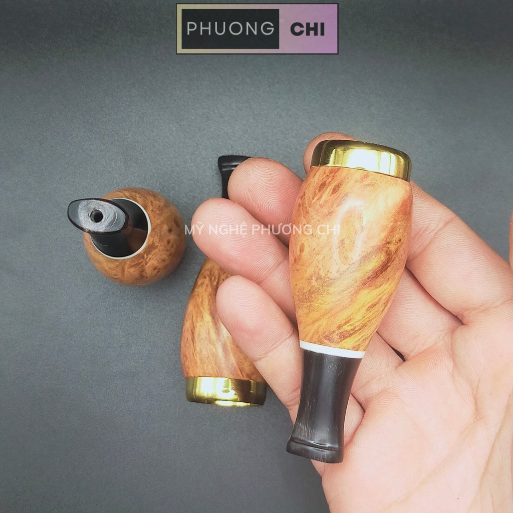 Tẩu Bắt Tóp Xì_Gà chất liệu gỗ HL đầu bằng đồng có 4 vòng ring 42-60 - quà tặng ý nghĩa cho nam giới