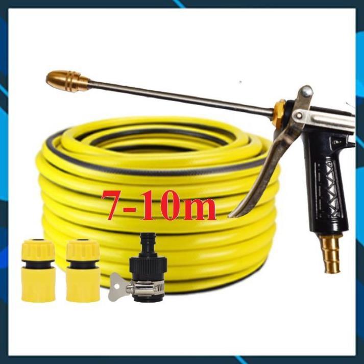 Vòi Xịt️ Bộ dây vòi xịt nước rửa xe, tưới cây , tăng áp 3 lần, loại 7m, 10m 206318 đầu đồng, cút,nối đen