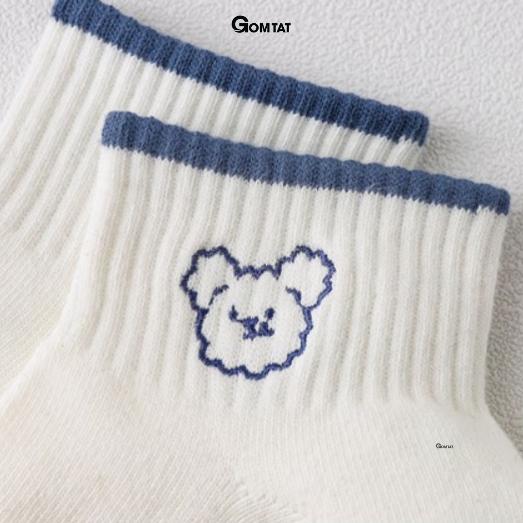 Vớ Nữ Cổ Ngắn Cao Cấp Họa Tiết Cute, Tất Nữ Cotton mềm mịn, thoáng mát khử mùi - Hình Gấu