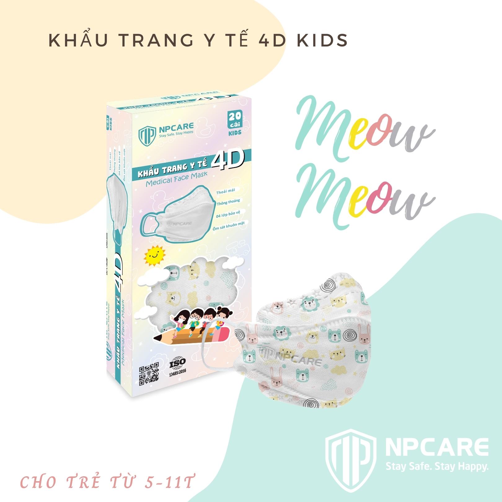 Khẩu trang y tế 4D (KF94) NPCARE Kids trẻ em Meow Meow (H/20c)
