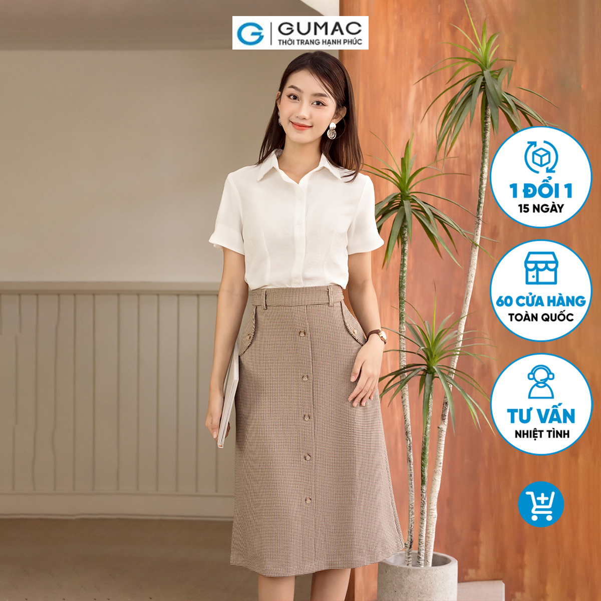 Chân váy midi nắp túi kiểu thanh lịch thời thượng thời trang GUMAC VD06080