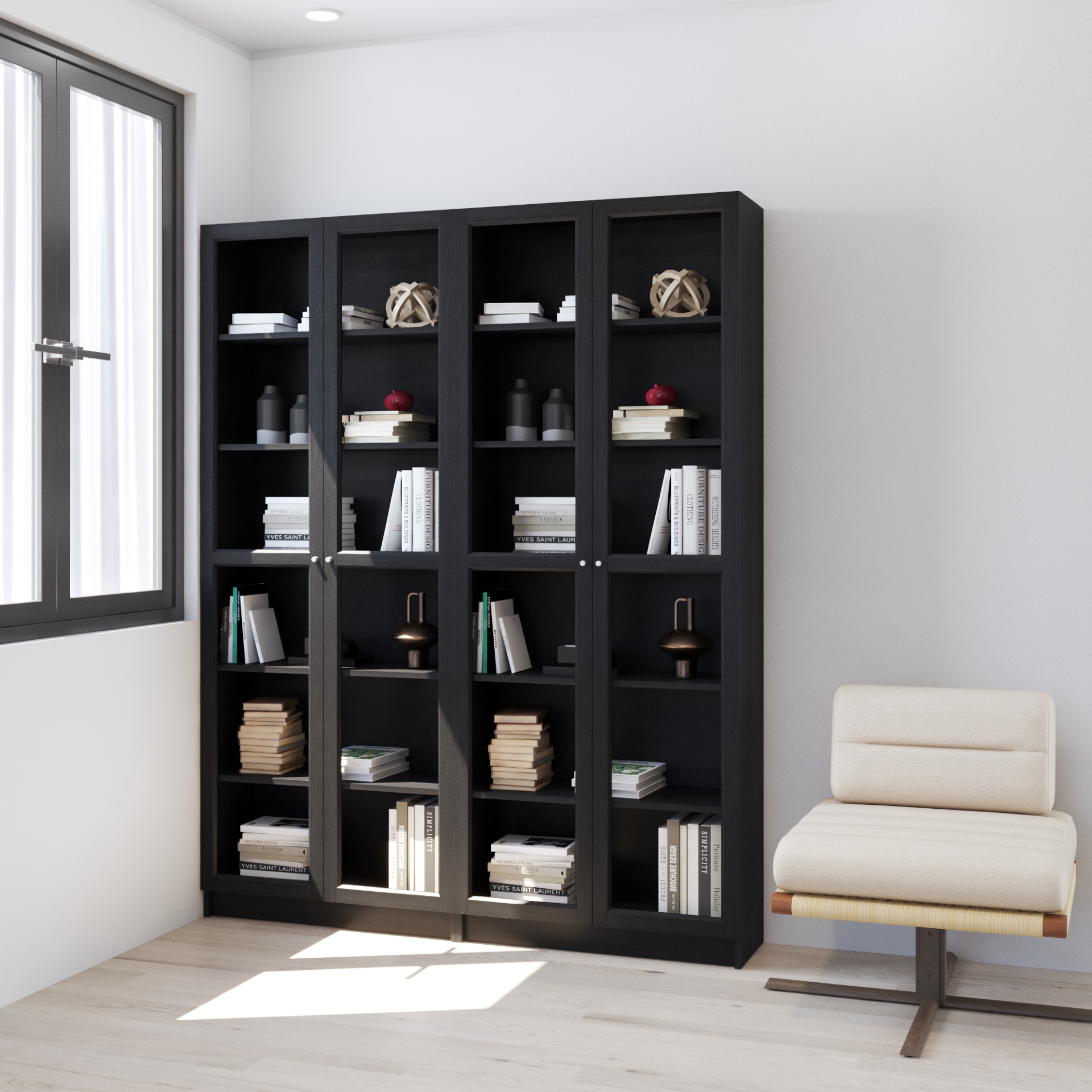 HAPPY FURNITURE , COMBO 2 kệ sách 6 tầng cửa kính - CATY , KSA_087 , 160cm x 30cm x 202cm DxRxC