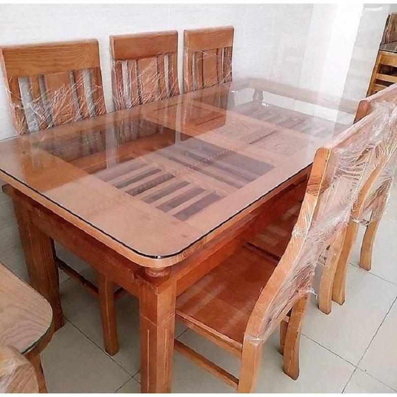 Bộ bàn ghế ăn 6 ghế bàn 2 tầng gỗ sồi nga