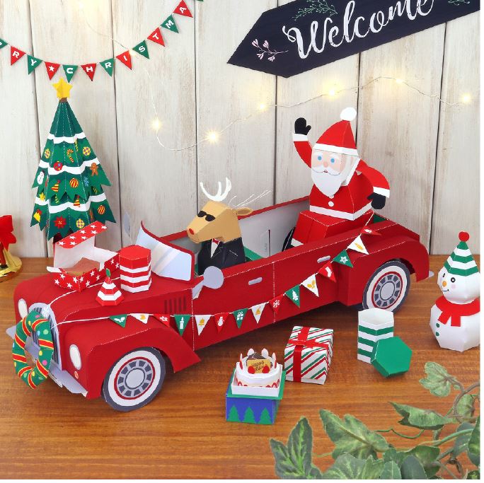 Mô hình giấy Lễ hội Giáng Sinh Ông già NOEL Cheerful Santa Christmas car