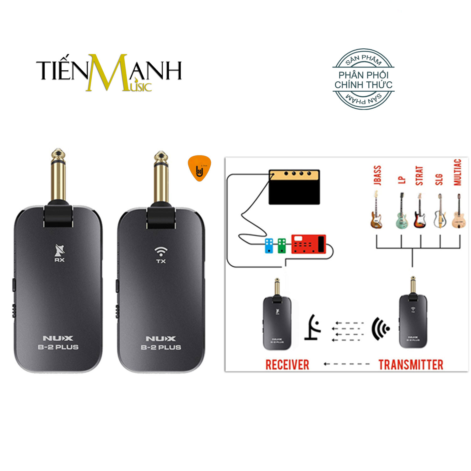 Nux B2 Plus Bộ Thu Phát Tín Hiệu Không Dây 2.4Ghz Wireless System (Dùng cho Đàn Guitar và mọi loại Nhạc Cụ - Pin sạc B-2 Relay) - Kèm Móng Gẩy DreamMaker