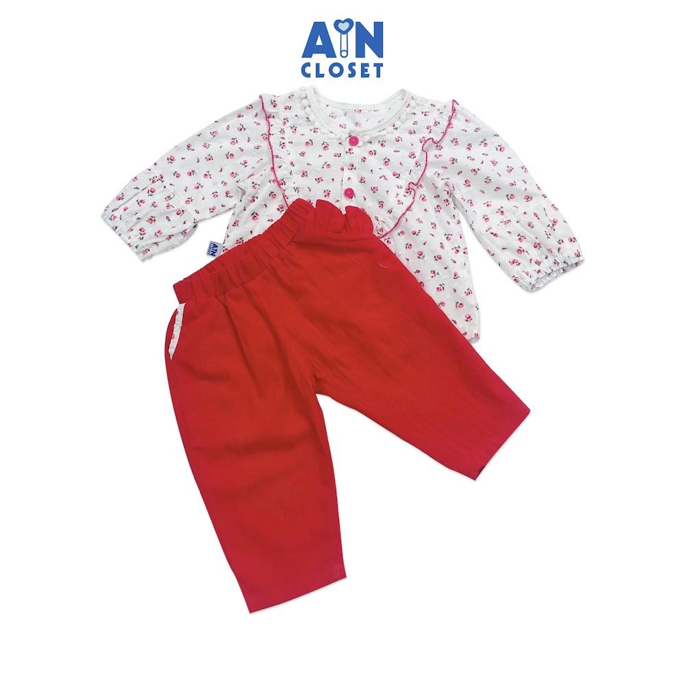 Bộ quần áo dài bé gái họa tiết Nụ hoa tầm xuân đỏ cotton hạt - AICDBGUZFJTR - AIN Closet