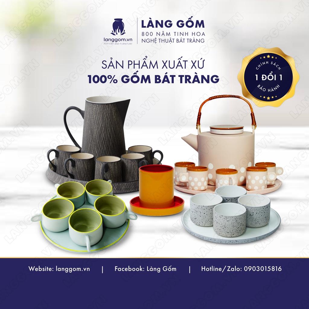 Set Cốc hình trụ không quai (lùn) + đĩa trơn - Kích thước: C6 x D8 cm - Gốm sứ Bát Tràng - langgom.vn