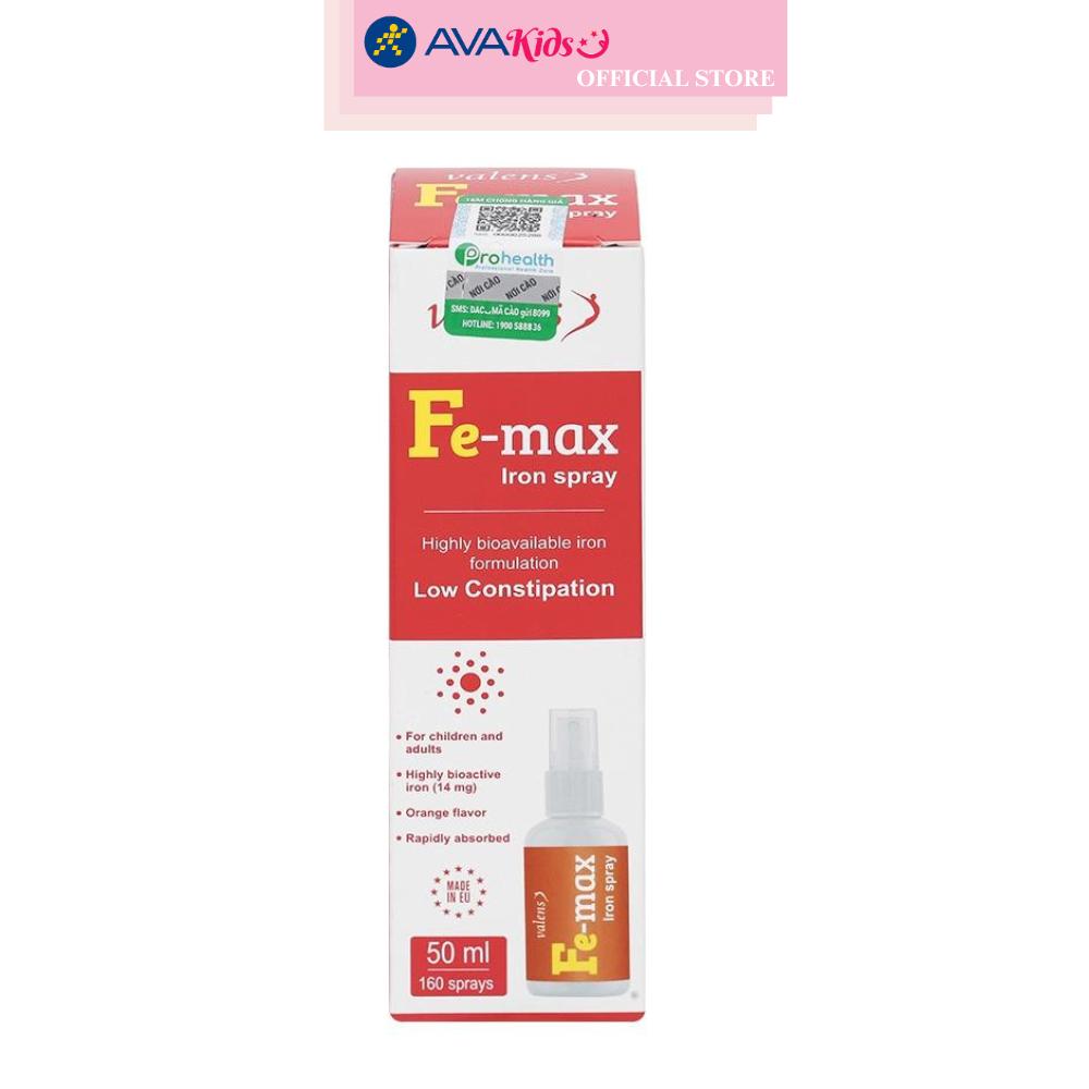 Lọ xịt Valens Fe-max bổ sung sắt, hỗ trợ tạo máu 50 ml (từ 1 tuổi)
