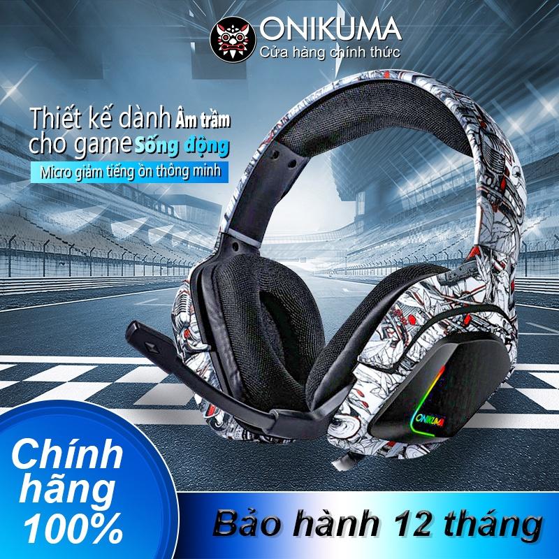 Tai nghe chơi game âm thanh nổi gắn trên đầu ONIKUMA K20 màu đỏ và trắng với micrô và đèn RGB [Hàng chính hãng