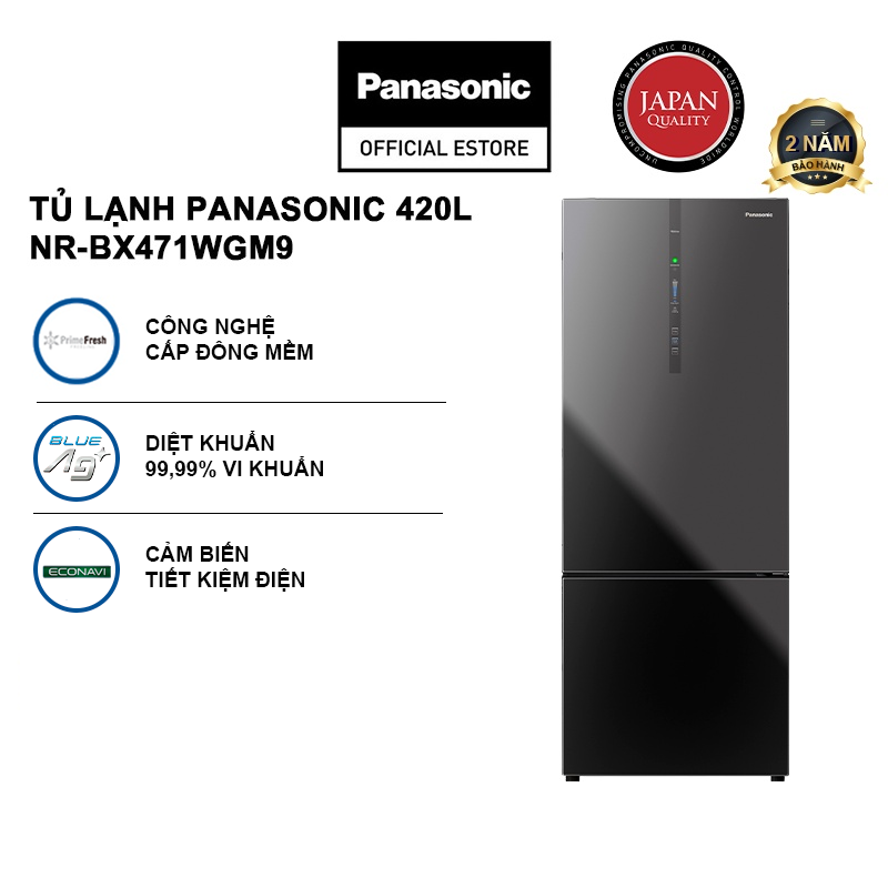 [Giao hàng Toàn quốc] Tủ lạnh Panasonic Ngăn đông mềm diệt khuẩn 420L NR-BX471WGM9 - Tiết kiệm điện với bộ đa cảm biến Econavi - Mặt gương - Hàng chính hãng