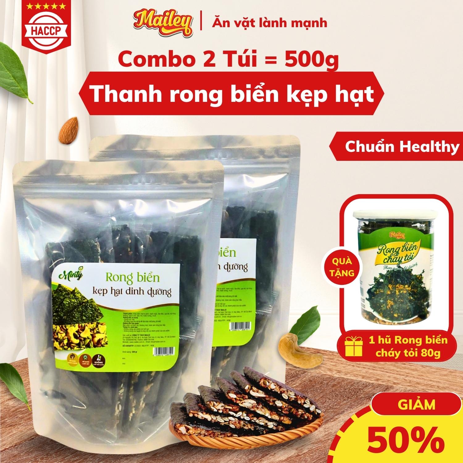 [COMBO 2 TÚI 500G] Rong biển kẹp hạt dinh dưỡng Mailey - hỗ trợ ăn kiêng giảm cân, bánh ngũ cốc dinh dưỡng
