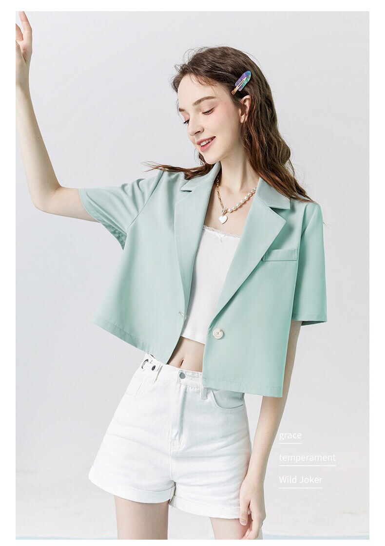 Áo Vest Croptop Nữ Dáng Ngắn Cá Tính Áo khoác Blazer Nữ Chất Tuyết Mưa Cao Cấp Hàng Thiết Kế Tay Lỡ Phong Cách Hàn Quốc