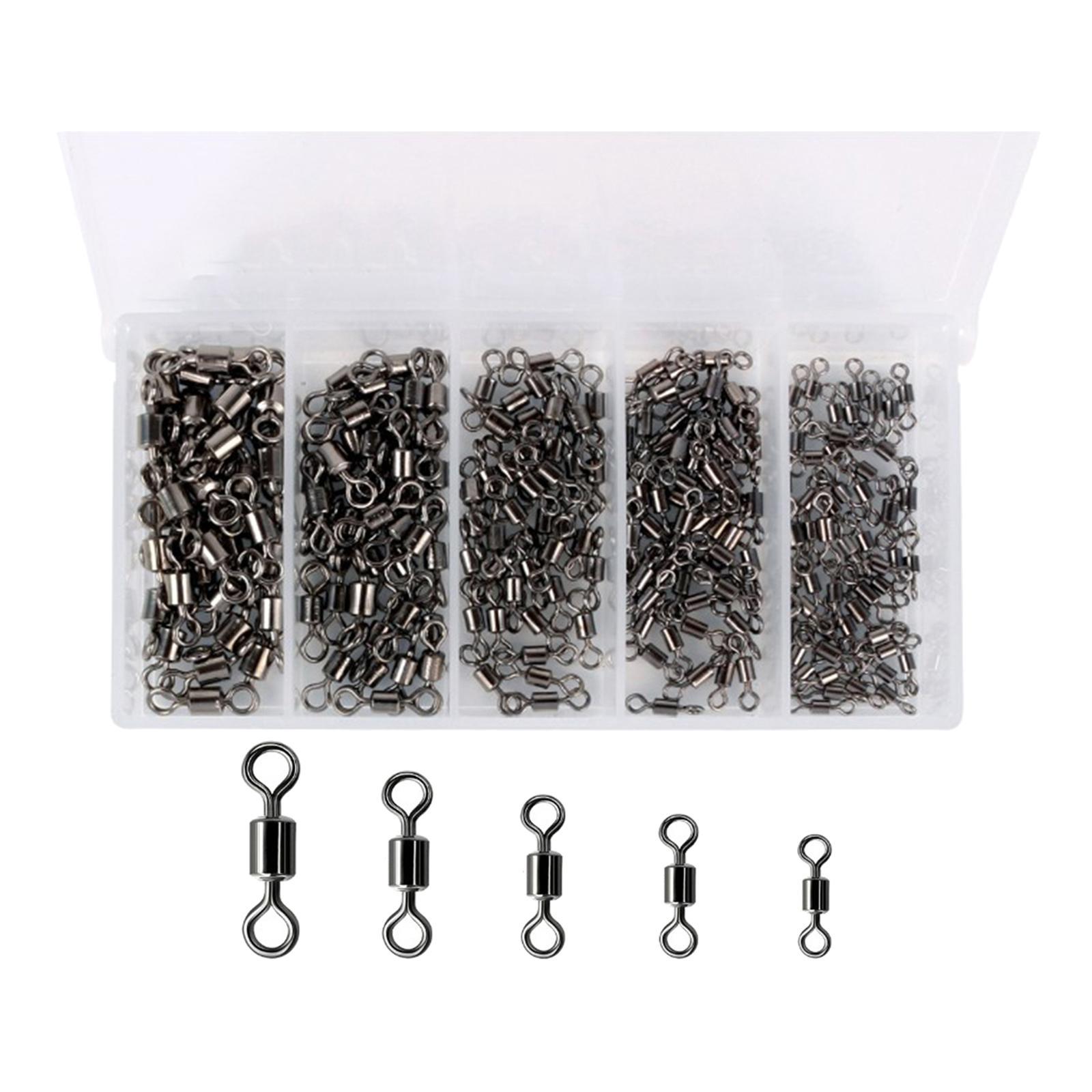 200-500pcs Fishing Rolling Barrel Swivel Connector Tackle Strong Copper Black Nickel Saltwater Fishing Swivels Hooks Lines Connect Hooks