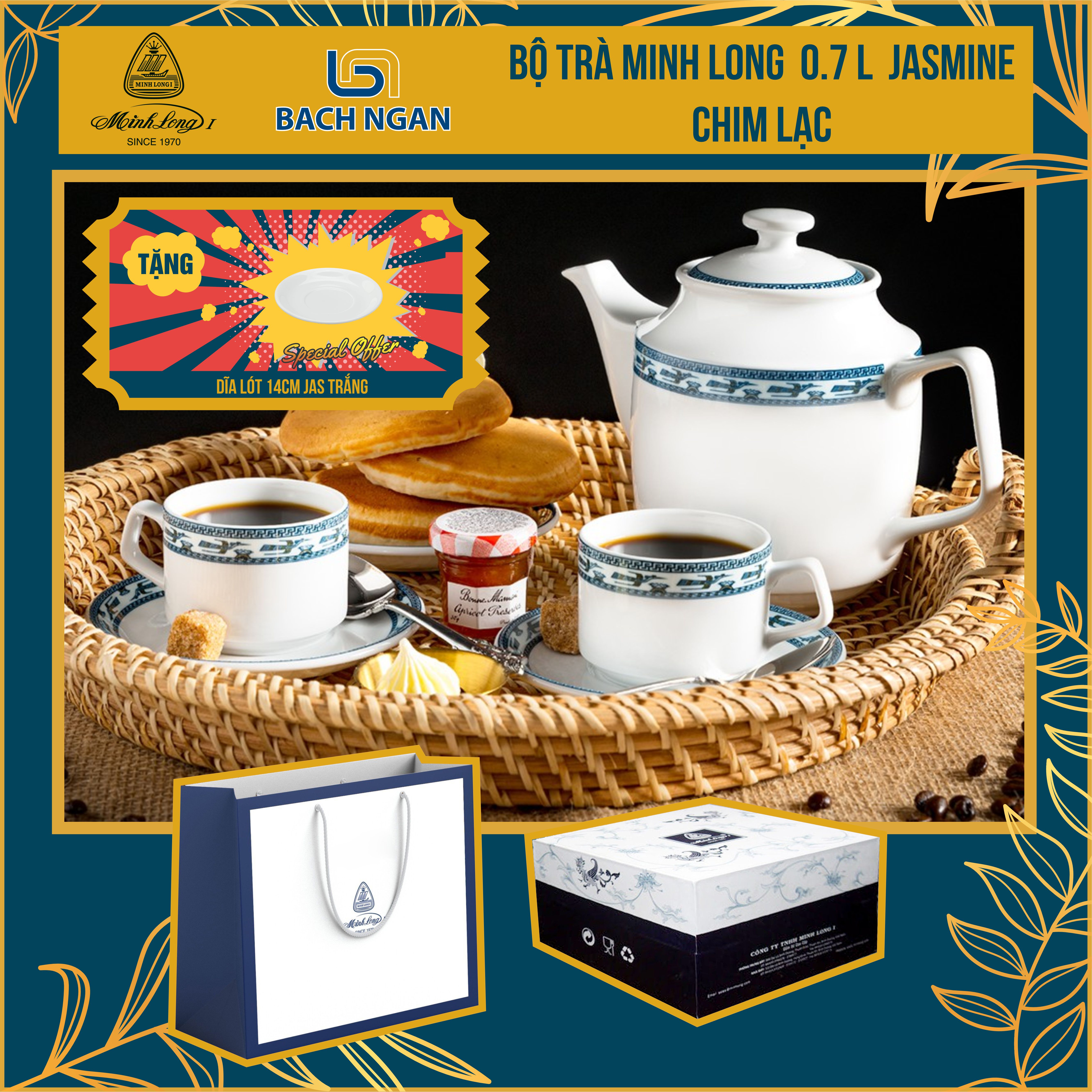 Bộ Ấm Trà Jasmine 0.7L Chim Lạc - Gốm sứ cao cấp Minh Long I