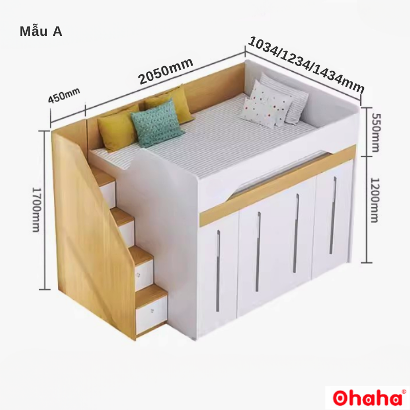 [ Miễn phí giao hàng và lắp đặt tại TP.HCM] Giường tầng thông minh Ohaha kết hợp tủ áo - GTTM014