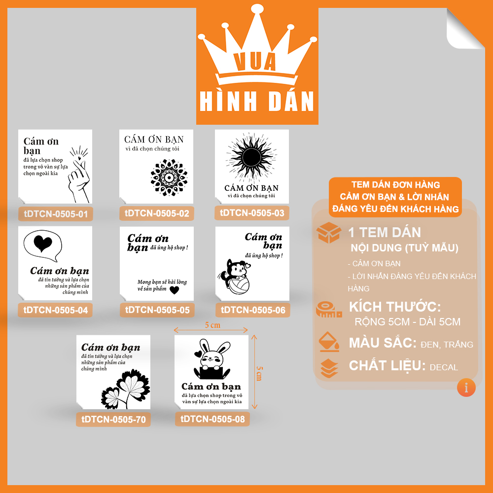 Set 50/100 nhãn dán lời cảm ơn khách hàng 5x5cm hình dán gói / hộp / túi hàng dành cho shop