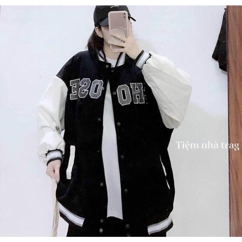 Áo Bomber Nhung Gân Thêu Chữ Chất Nhung Mịn Đẹp Form rộng Unisex Nam Nữ Couple CHOSE CHOSE