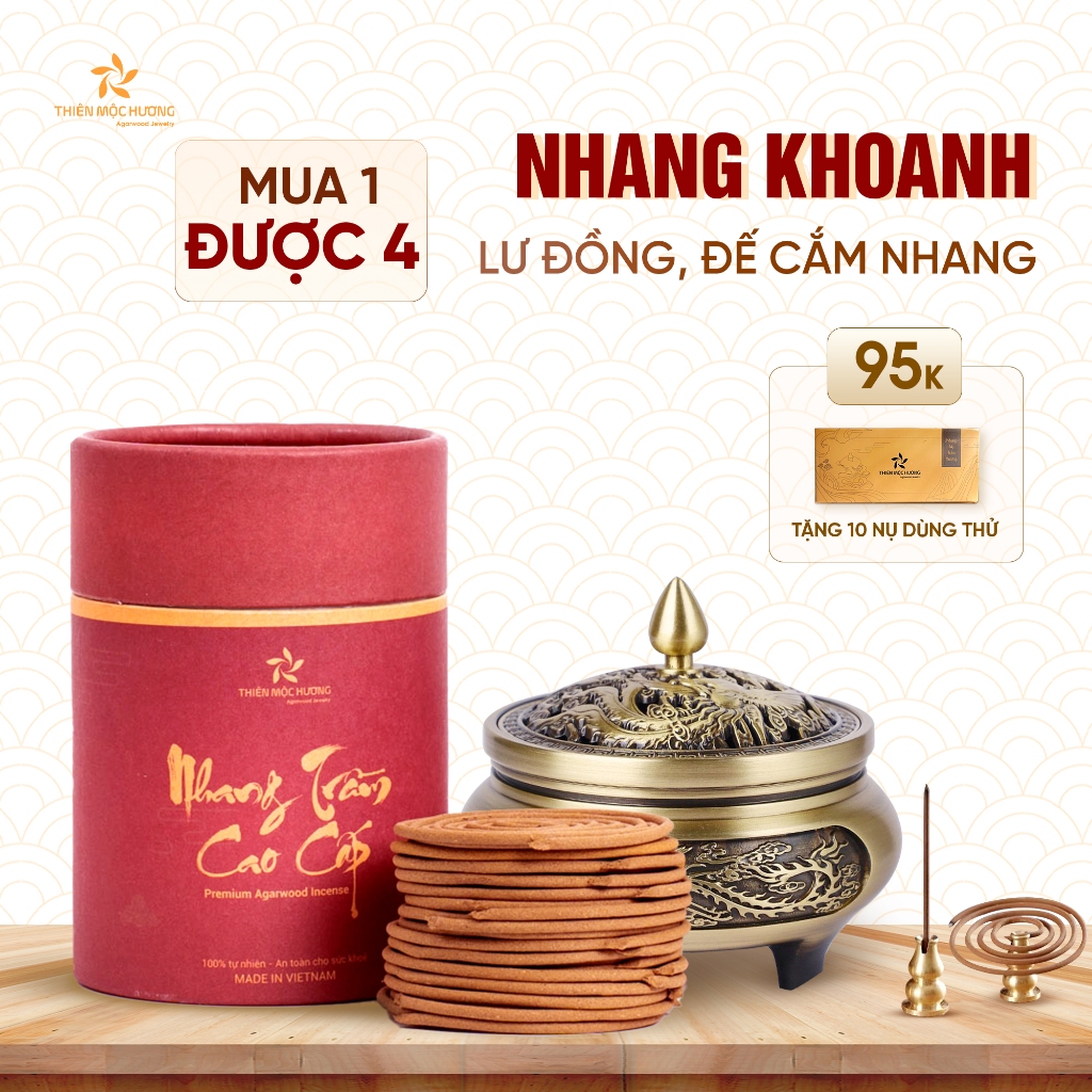 Combo nhang khoanh trầm hương cao cấp Thiên Mộc Hương hộp 40 nụ hương trầm xông thơm nhà, văn phòng