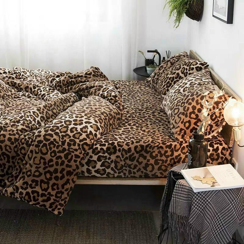 Bộ chăn ga gối Cotton poly M2T bedding Báo đốm, vỏ chăn mền, drap giường và 2 vỏ gối