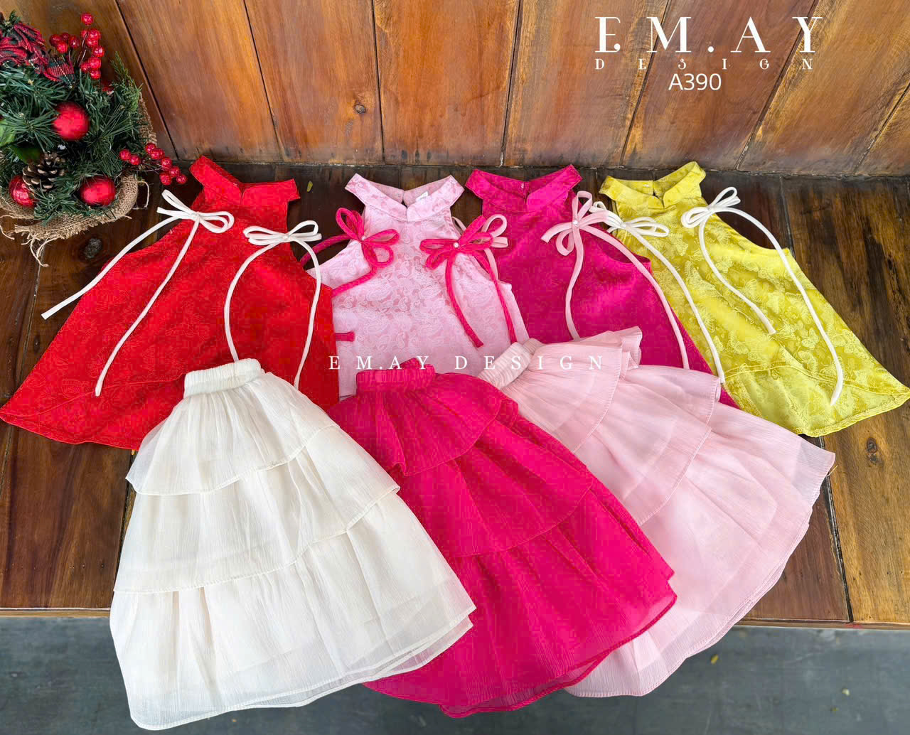 Bộ đầm áo yếm phối chân váy tầng lạ mắt cho bé gái từ 12-40kg chất lụa mềm mát