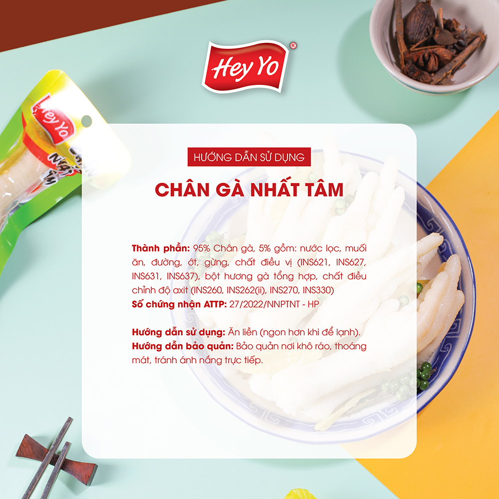Combo 10 Chân Gà cay Hey Yo Nhất Tâm 40g, chân gà ớt xanh hàng Việt Nam thơm ngon chất lượng