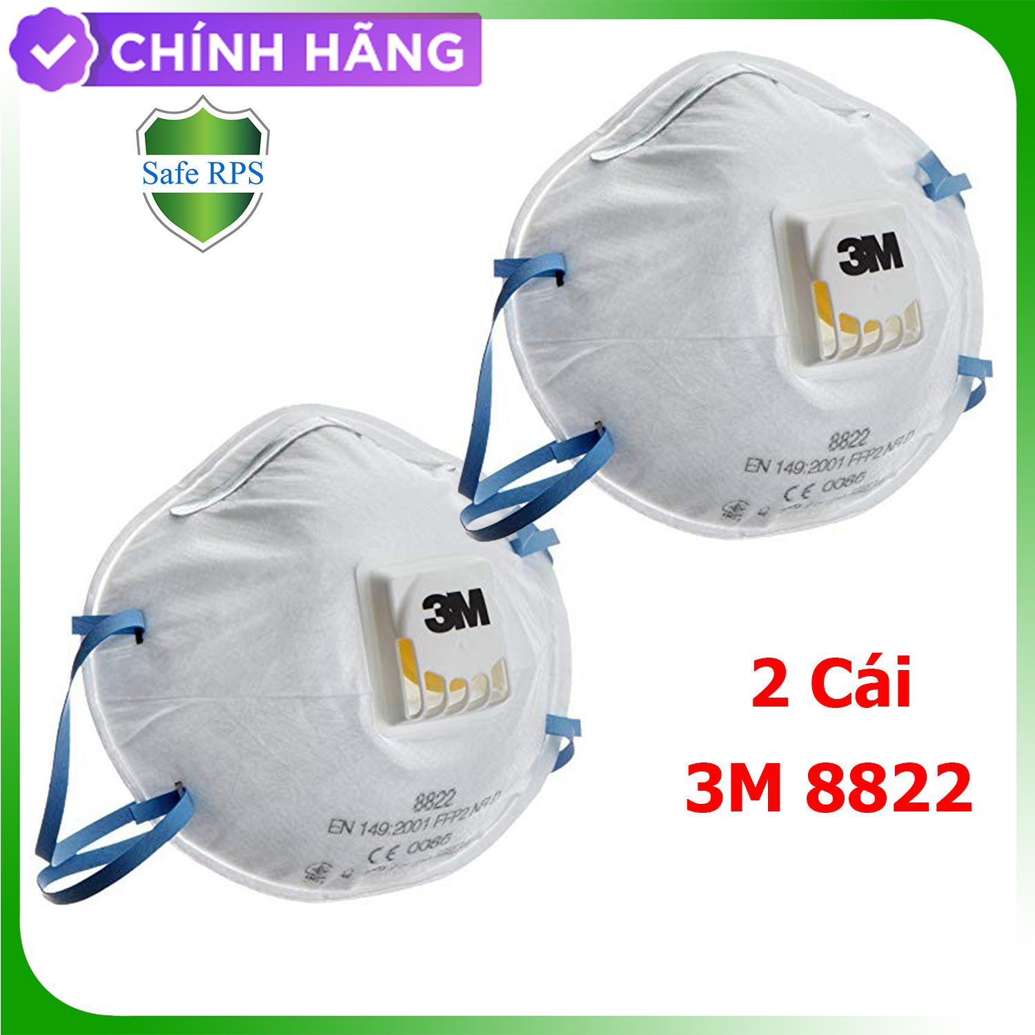 Combo 2 Khẩu Trang Bảo Hộ Lọc Bụi, Lọc Khuẩn, Màng Lọc Tĩnh Điện Tiên Tiến Cao Cấp 3M 8822