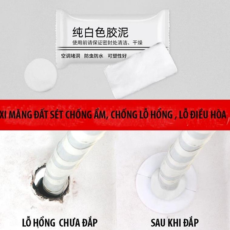 Combo 5 Gói Xi Măng Dẻo 20g Bịt Lỗ Điều Hoà, Đường Ống Nước, Keo Dán Lỗ Tường Bằng Xi Măng