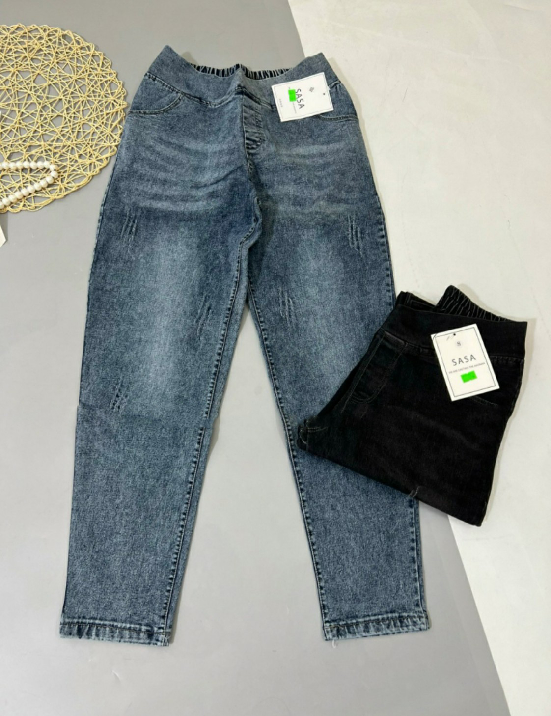 Quần jeans bầu, quần bò bầu cạp chéo - M