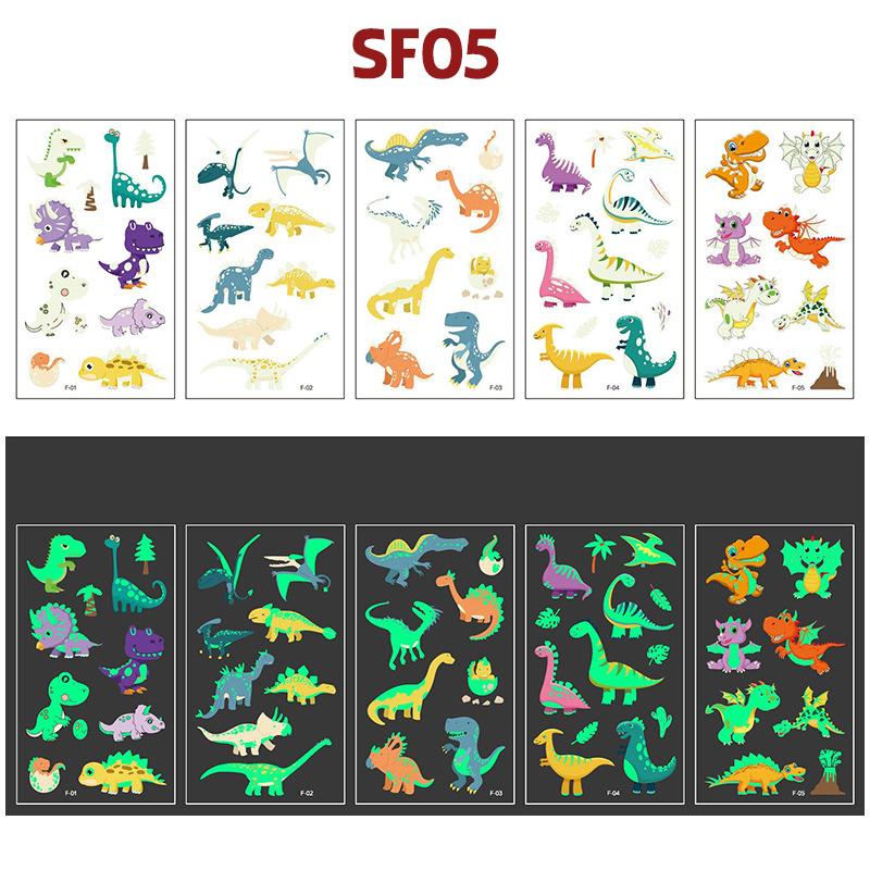 Set 5 tờ Hình Xăm Dán Phát Sáng Cá Bạch Tuột Cua Sao Biển Người Cá Sứa Unicorn Khủng Long