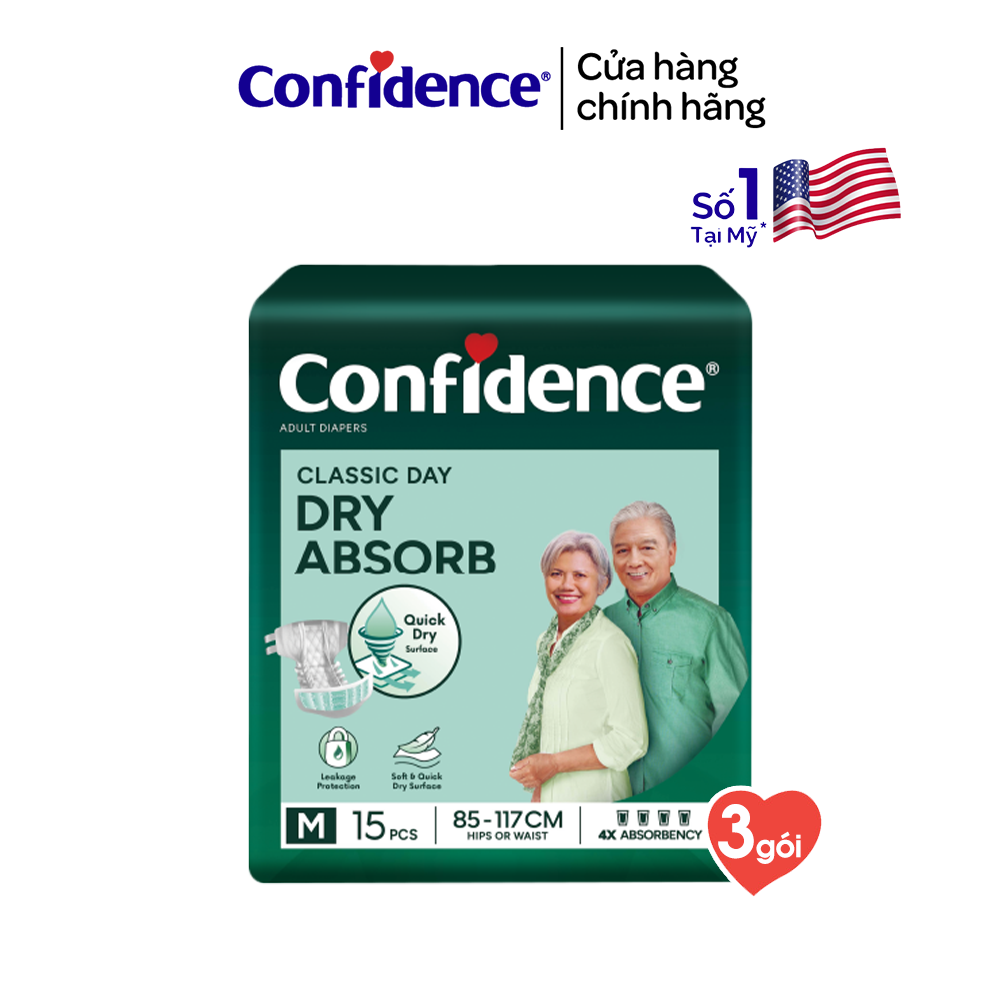 Combo 3 Tã dán người lớn CONFIDENCE CLASSIC DAY size M/L gói 15 miếng