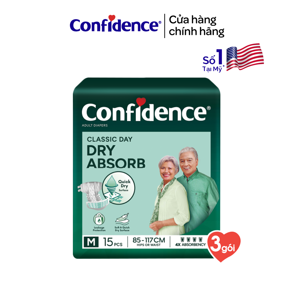 Combo 3 Tã dán người lớn CONFIDENCE CLASSIC DAY size M/L gói 15 miếng 