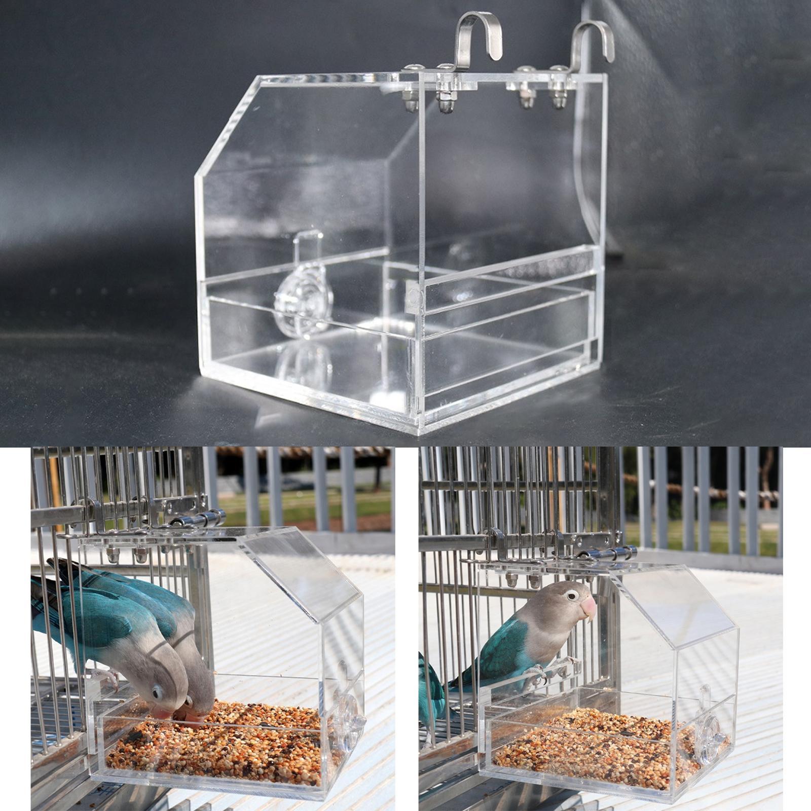 Clear Bird Cage Feeder Acrylic Hanging Pet Feeder Food Dish Feeding Box