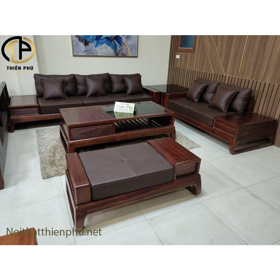 Hàng Kỹ - Sofa Gỗ Hương Xám Chữ U TP235 Tặng Kèm Gối, Kính Hàng Cao Cấp