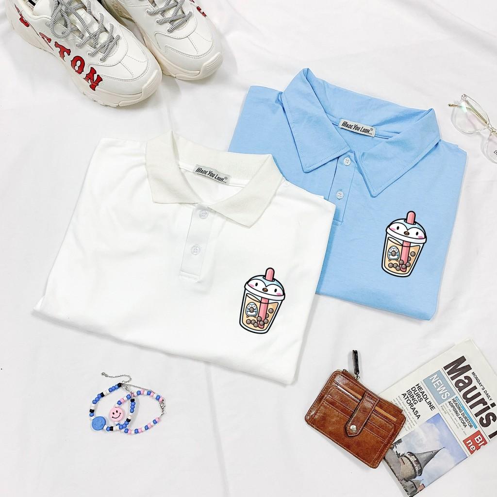 Polo Áo Thun Tay Lỡ Unisex Trà Sữa Chim Cánh Cụt