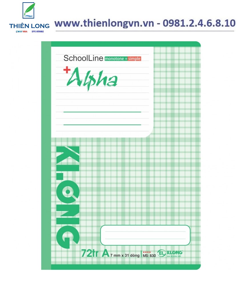 Lốc 5 quyển vở kẻ ngang Alpha - 72 trang; Klong 830