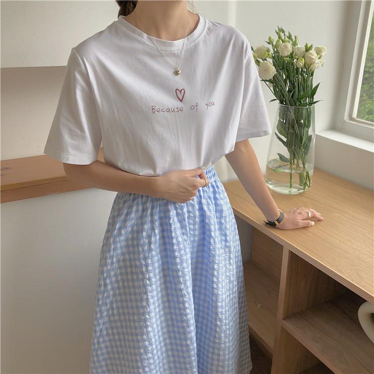 Áo thun tay lỡ BECAUSE OF YOU trái tim xinh dáng rộng unisex