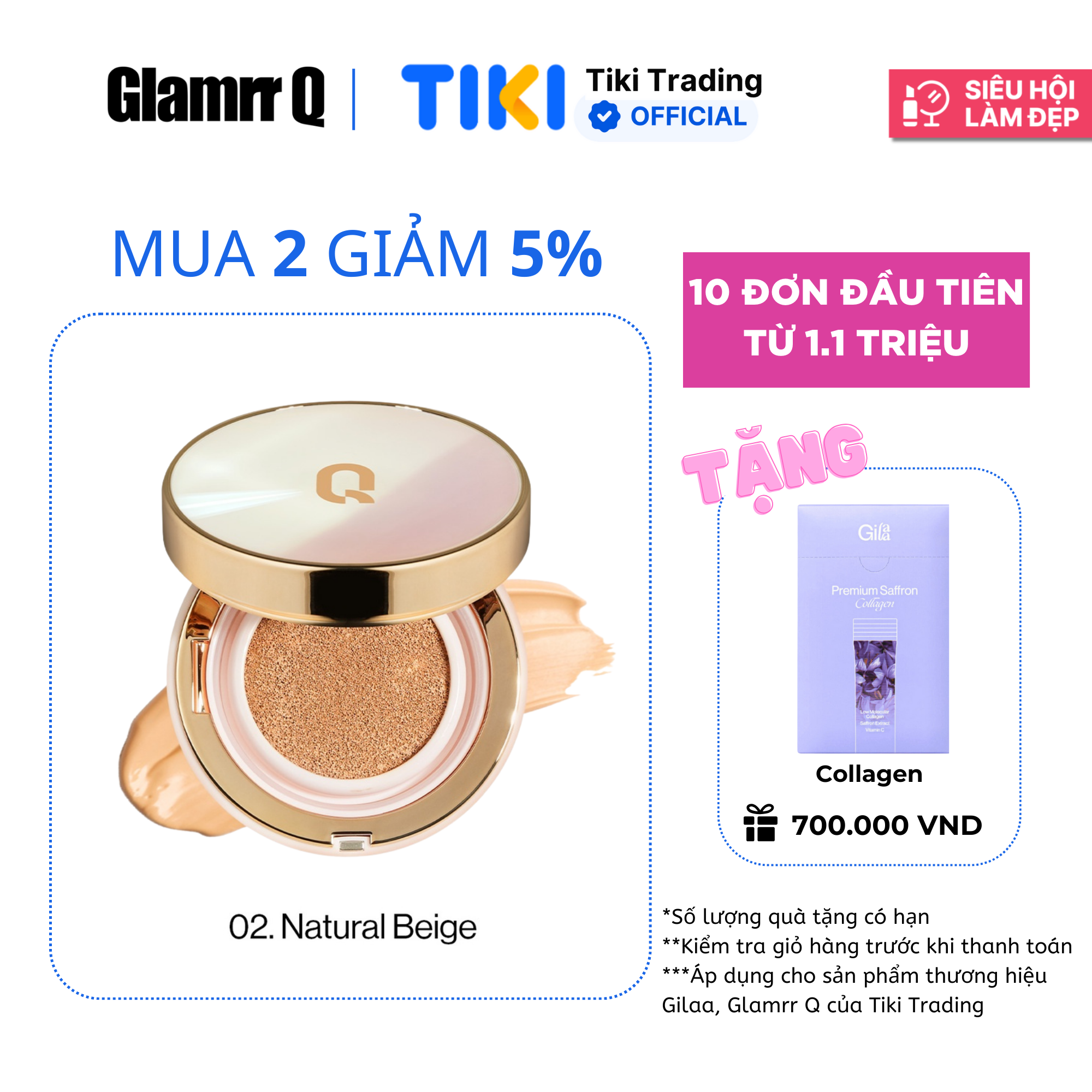 Phấn nước trang điểm dưỡng da GLAMRR Q LONG WEAR DD CUSHION by Gilaa