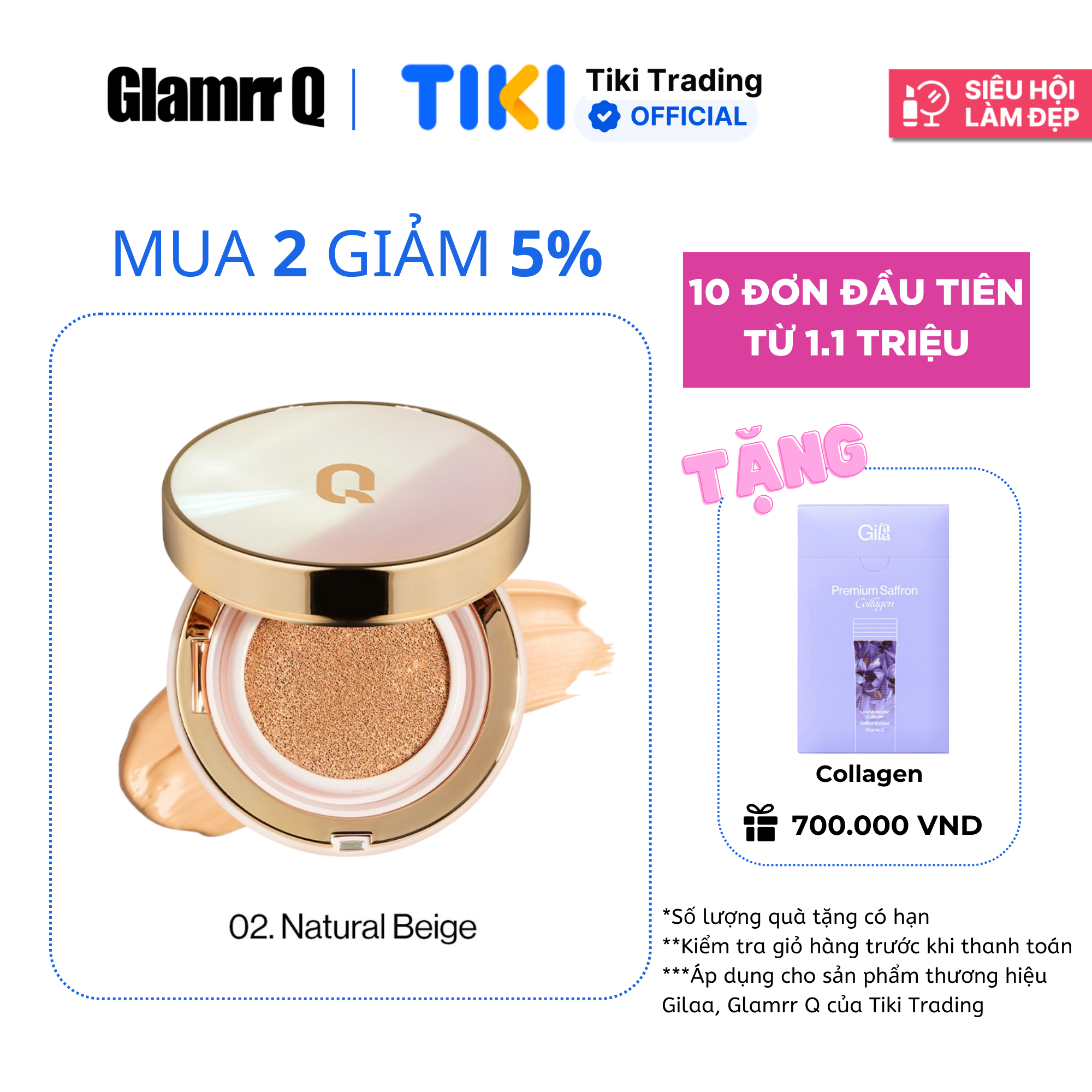 Phấn nước trang điểm dưỡng da GLAMRR Q LONG WEAR DD CUSHION by Gilaa (1 lõi x 13g)