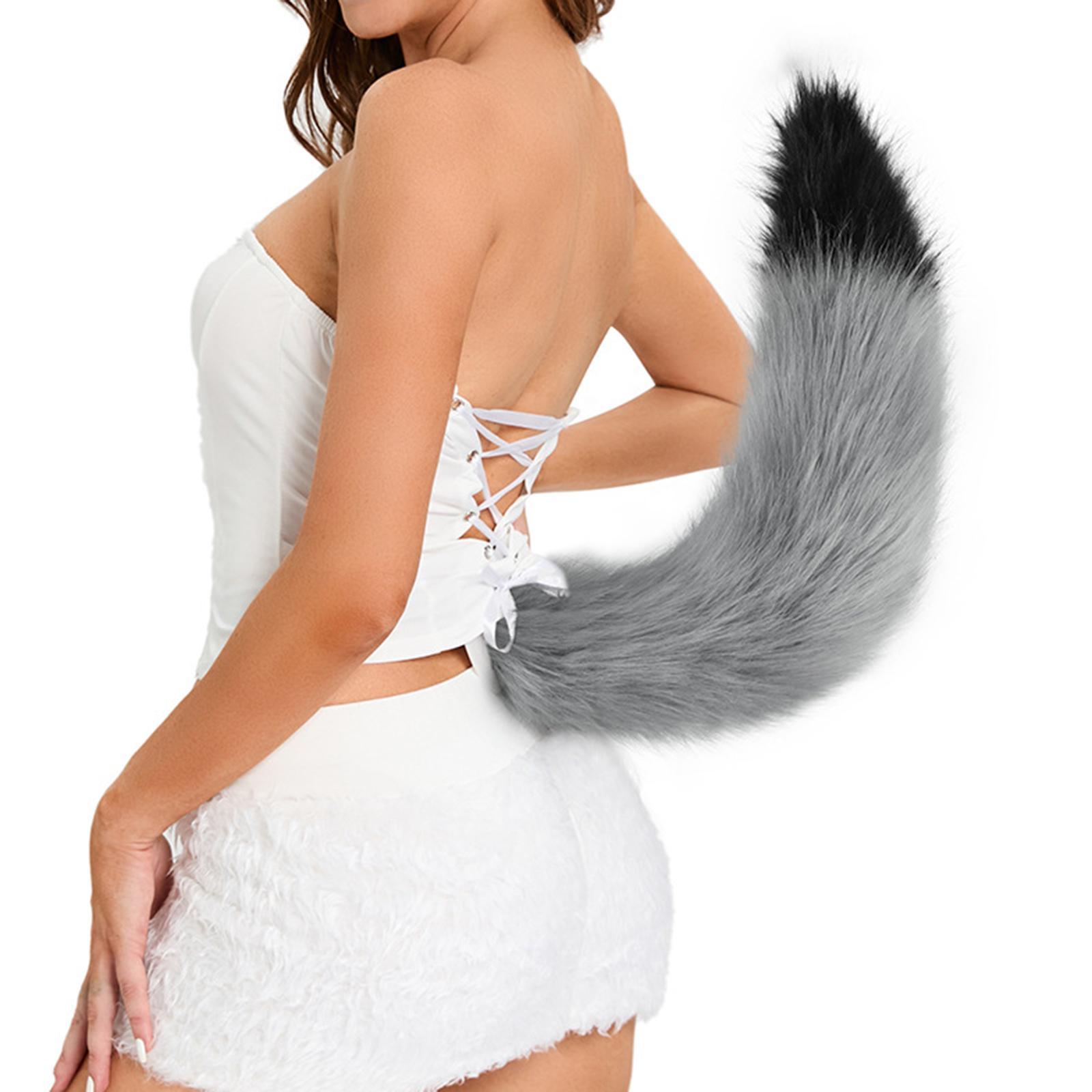 3x Plush Fox Ears and Tail Set Cosplay Cat Ears Headband with Tail Furry Wolf Long Tail for Prop Fancy Dress Role Play Halloween Kids Adult