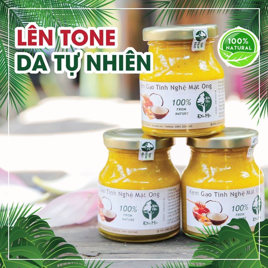 Combo 02 hộp Kem gạo tinh nghệ mật ong Độc Mộc 250g - Dưỡng da trắng mịn, làm mờ thâm nám, tàn nhan