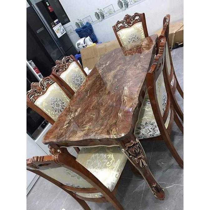 Bộ bàn ghế ăn tân cổ điển bàn đá nhập khẩu