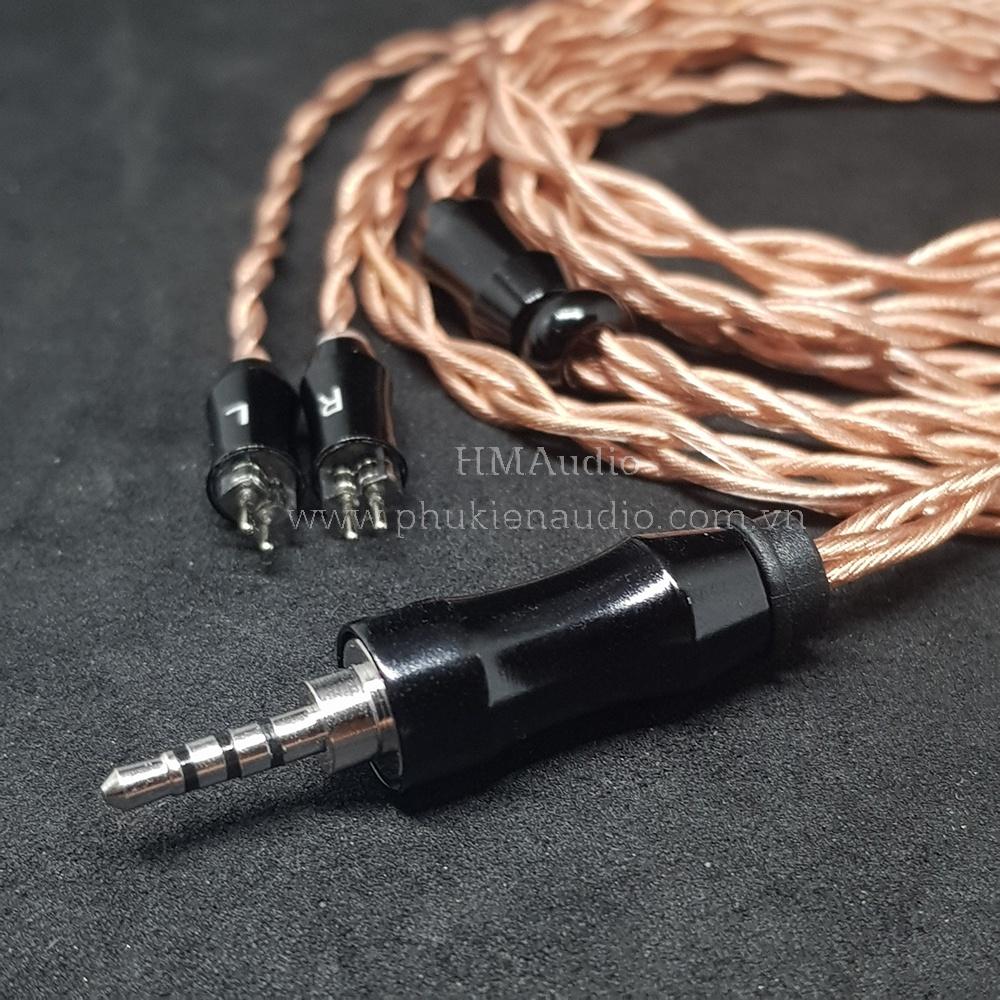 Dây tai nghe đồng OFC 1.2mm tết 4 - Connector 2pin 0.78mm mạ Rhodium