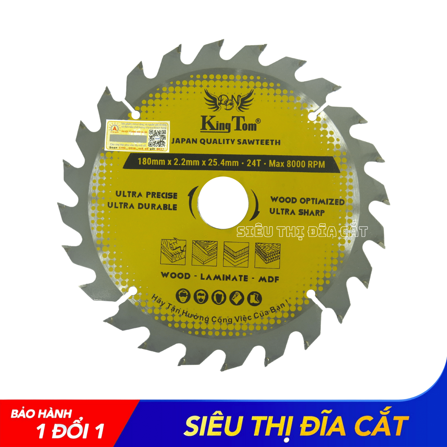 LƯỠI CƯA - LƯỠI CẮT GỖ 180-24 RĂNG KINGTOM VÀNG – CHẤT LƯỢNG VÔ ĐỊCH PHÂN KHÚC GIÁ RẺ!