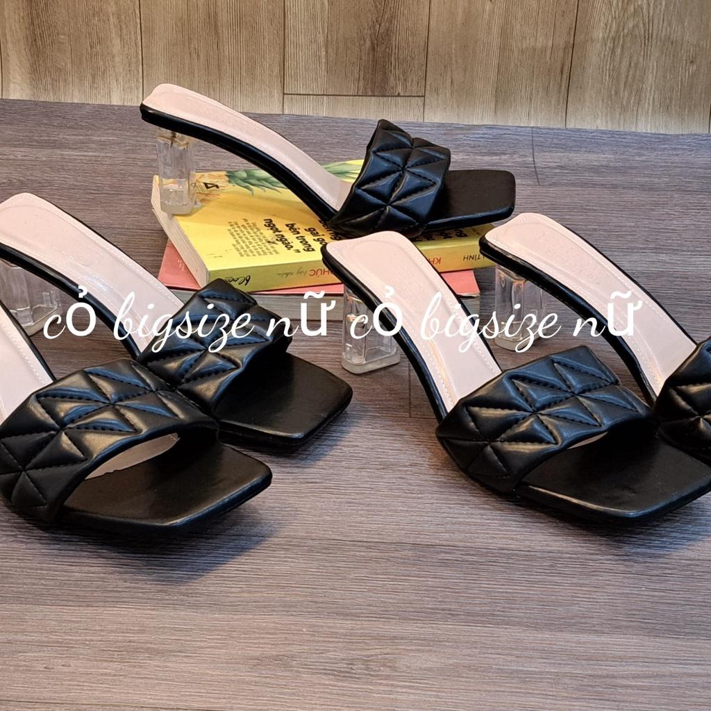 CÓ SẴN Dép cao gót meka trong 5 phân bản ngang thời trang big size 40 41 42 màu đen siêu êm chân