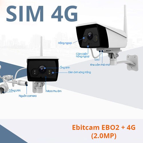 CAMERA IP WIFI Sử Dụng SIM 4G Ebitcam EB02 Ngoài Trời, kèm thẻ 64gb - Hàng chính hãng