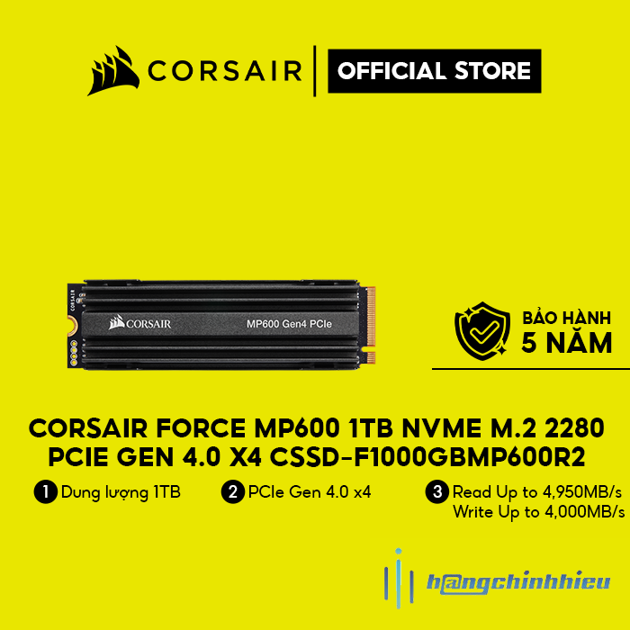 Ổ cứng SSD Corsair Force MP600 1TB NVMe M.2 2280 PCIe Gen 4.0 x4 CSSD-F1000GBMP600R2 Hàng chính hãng