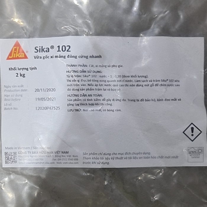 Sika 102 - Bao 2kg - Vữa đông cứng nhanh gốc xi măng