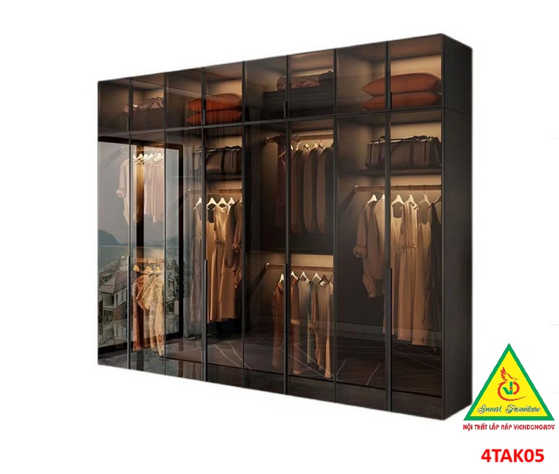 Tủ quần áo gỗ MDF cánh kính cường lực khung nhôm 4TAK05 - Nội thất lắp ráp Viendong Adv