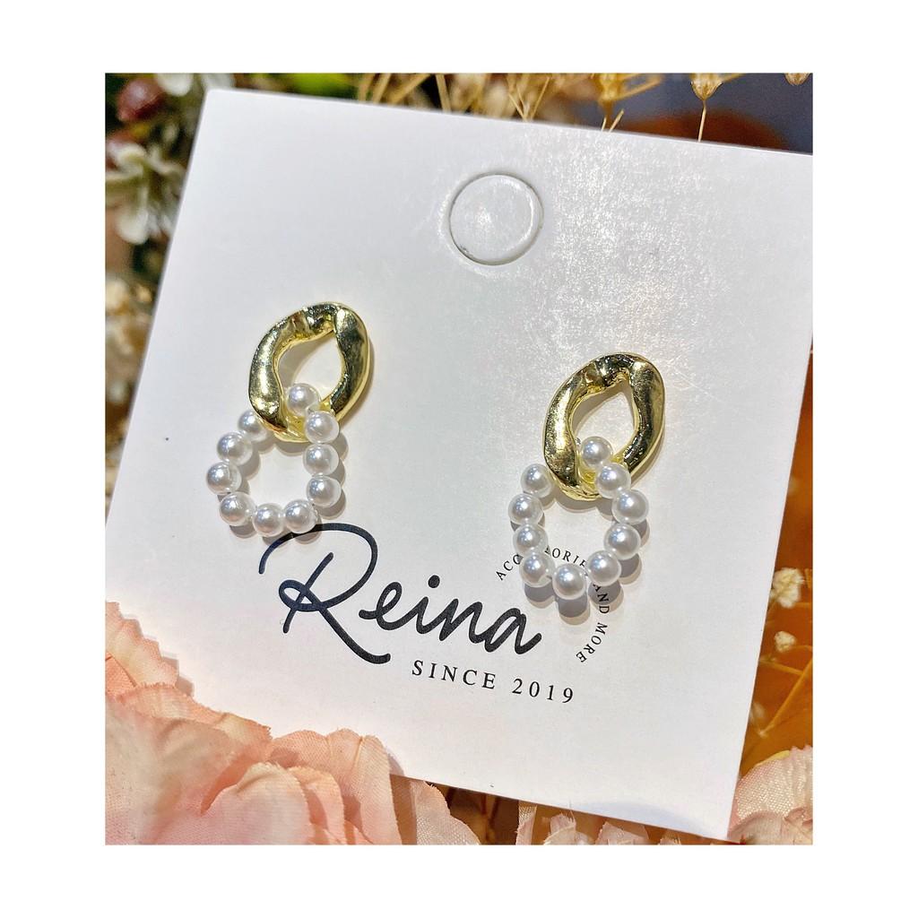 Khuyên tai nữ phong cách Retro kiểu dáng double bạc S925 Reina đính hạt trai cao cấp