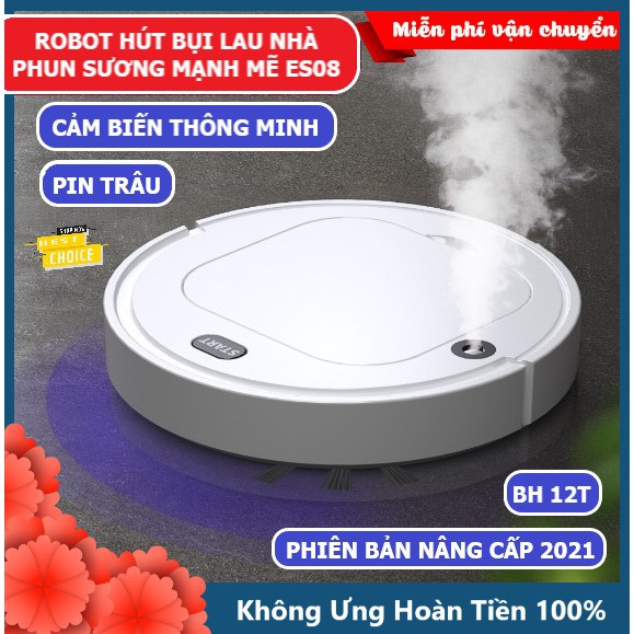 Robot Hút Bụi Lau Nhà Phun Sương Tự Động Làm Sạch Và Làm Ẩm Thông Minh ES08 2021 Rô Bốt Dùng Pin Sạc Tặng Kèm Khăn Lau – Hàng nhập khẩu